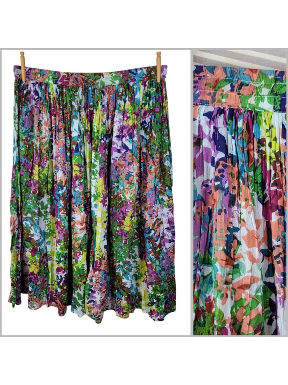 Plus Size Skirt Boho 2X-3X Festival Floral Midi Stretch Tropical Gauze Flare